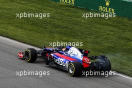 Carlos Sainz Jr (ESP) Scuderia Toro Rosso STR12 stopped in the first practice session. 09.06.2017. Formula 1 World Championship, Rd 7, Canadian Grand Prix, Montreal, Canada, Practice Day.