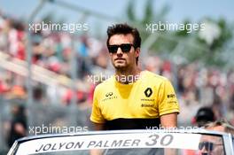 Jolyon Palmer (GBR) Renault Sport F1 Team on the drivers parade. 11.06.2017. Formula 1 World Championship, Rd 7, Canadian Grand Prix, Montreal, Canada, Race Day.