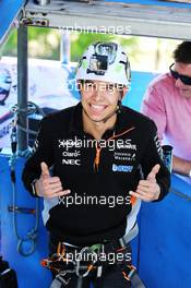 Esteban Ocon (FRA) Sahara Force India F1 Team - ziplining over the St Lawrence River - Hype Energy Drink event. 07.06.2017. Formula 1 World Championship, Rd 7, Canadian Grand Prix, Montreal, Canada, Preparation Day.