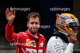 Sebastian Vettel (GER) Ferrari celebrates his second position on the podium. 09.04.2017. Formula 1 World Championship, Rd 2, Chinese Grand Prix, Shanghai, China, Race Day.
