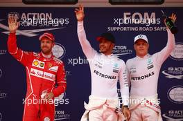 Pole for Lewis Hamilton (GBR) Mercedes AMG F1 W08, 2nd for Sebastian Vettel (GER) Ferrari SF70H and 3rd for Valtteri Bottas (FIN) Mercedes AMG F1 W08. 08.04.2017. Formula 1 World Championship, Rd 2, Chinese Grand Prix, Shanghai, China, Qualifying Day.