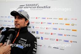 Sergio Perez (MEX) Sahara Force India F1 with the media. 06.04.2017. Formula 1 World Championship, Rd 2, Chinese Grand Prix, Shanghai, China, Preparation Day.