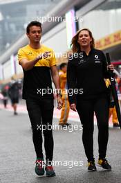 Jolyon Palmer (GBR) Renault Sport F1 Team with Aurelie Donzelot (FRA) Renault Sport F1 Team Media Communications Manager. 06.04.2017. Formula 1 World Championship, Rd 2, Chinese Grand Prix, Shanghai, China, Preparation Day.