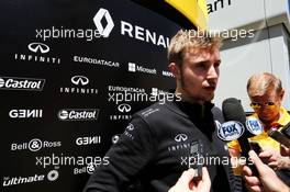 Sergey Sirotkin (RUS) Renault Sport F1 Team Third Driver with the media. 12.05.2017. Formula 1 World Championship, Rd 5, Spanish Grand Prix, Barcelona, Spain, Practice Day.