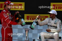 The podium (L to R): second placed Sebastian Vettel (GER) Ferrari celebrates with race winner Lewis Hamilton (GBR) Mercedes AMG F1. 14.05.2017. Formula 1 World Championship, Rd 5, Spanish Grand Prix, Barcelona, Spain, Race Day.