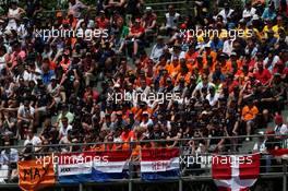 Max Verstappen (NLD) Red Bull Racing fans in the grandstand. 14.05.2017. Formula 1 World Championship, Rd 5, Spanish Grand Prix, Barcelona, Spain, Race Day.