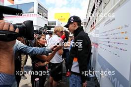Esteban Ocon (FRA) Sahara Force India F1 Team with the media. 11.05.2017. Formula 1 World Championship, Rd 5, Spanish Grand Prix, Barcelona, Spain, Preparation Day.
