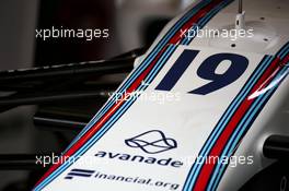 Larger #19 on the nosecone of the Williams FW40 of Felipe Massa (BRA). 11.05.2017. Formula 1 World Championship, Rd 5, Spanish Grand Prix, Barcelona, Spain, Preparation Day.