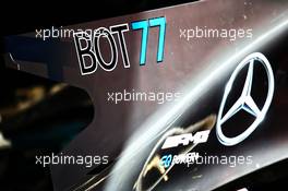 New compulsory #77 and BOT on the engine cover of Valtteri Bottas (FIN) Mercedes AMG F1. 11.05.2017. Formula 1 World Championship, Rd 5, Spanish Grand Prix, Barcelona, Spain, Preparation Day.