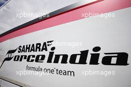Sahara Force India F1 Team logo on a truck. 11.05.2017. Formula 1 World Championship, Rd 5, Spanish Grand Prix, Barcelona, Spain, Preparation Day.