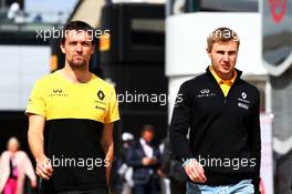(L to R): Jolyon Palmer (GBR) Renault Sport F1 Team with Sergey Sirotkin (RUS) Renault Sport F1 Team Third Driver. 14.07.2017. Formula 1 World Championship, Rd 10, British Grand Prix, Silverstone, England, Practice Day.