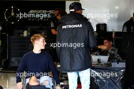 Lewis Hamilton (GBR) Mercedes AMG F1 with Billy Monger (GBR) Racing Driver. 14.07.2017. Formula 1 World Championship, Rd 10, British Grand Prix, Silverstone, England, Practice Day.