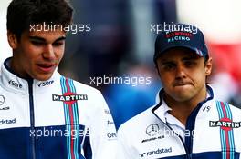 (L to R): Lance Stroll (CDN) Williams with Felipe Massa (BRA) Williams. 14.07.2017. Formula 1 World Championship, Rd 10, British Grand Prix, Silverstone, England, Practice Day.