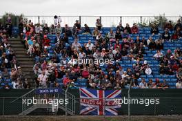 Fans in the grandstand and a flag for Lewis Hamilton (GBR) Mercedes AMG F1. 14.07.2017. Formula 1 World Championship, Rd 10, British Grand Prix, Silverstone, England, Practice Day.
