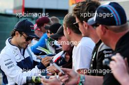 Sergio Perez (MEX) Sahara Force India F1 signs autographs for the fans. 14.07.2017. Formula 1 World Championship, Rd 10, British Grand Prix, Silverstone, England, Practice Day.