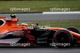 Stoffel Vandoorne (BEL) McLaren MCL32 with flow-vis paint. 14.07.2017. Formula 1 World Championship, Rd 10, British Grand Prix, Silverstone, England, Practice Day.