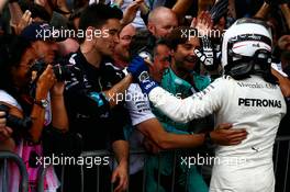 Valtteri Bottas (FIN) Mercedes AMG F1 celebrates his second position with the team in parc ferme. 16.07.2017. Formula 1 World Championship, Rd 10, British Grand Prix, Silverstone, England, Race Day.