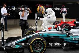 Race winner Lewis Hamilton (GBR) Mercedes AMG F1 W08 celebrates in parc ferme. 16.07.2017. Formula 1 World Championship, Rd 10, British Grand Prix, Silverstone, England, Race Day.