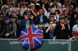 Fans in the grandstand. 16.07.2017. Formula 1 World Championship, Rd 10, British Grand Prix, Silverstone, England, Race Day.