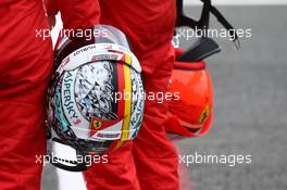 Sebastian Vettel (GER) Ferrari SF70H and Kimi Raikkonen (FIN) Ferrari SF70H helmets. 15.07.2017. Formula 1 World Championship, Rd 10, British Grand Prix, Silverstone, England, Qualifying Day.