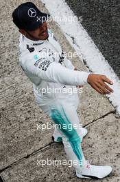 Lewis Hamilton (GBR) Mercedes AMG F1 celebrates his pole position in parc ferme. 15.07.2017. Formula 1 World Championship, Rd 10, British Grand Prix, Silverstone, England, Qualifying Day.