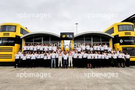 (L to R): Sergey Sirotkin (RUS) Renault Sport F1 Team Third Driver; Jolyon Palmer (GBR) Renault Sport F1 Team; Rene Arnoux (FRA); and Nico Hulkenberg (GER) Renault Sport F1 Team, celebrate 40 years of Renault Sport in F1, with the team. 16.07.2017. Formula 1 World Championship, Rd 10, British Grand Prix, Silverstone, England, Race Day.