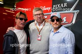 Ross Brawn (GBR) Managing Director, Motor Sports (Centre) and Woody Harrelson (USA) Actor (Right). 16.07.2017. Formula 1 World Championship, Rd 10, British Grand Prix, Silverstone, England, Race Day.