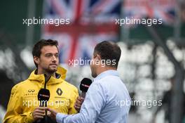 Jolyon Palmer (GBR) Renault Sport F1 Team with Ted Kravitz (GBR) Sky Sports Pitlane Reporter. 13.07.2017. Formula 1 World Championship, Rd 10, British Grand Prix, Silverstone, England, Preparation Day.