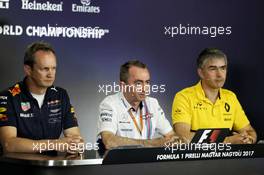 The FIA Press Conference (L to R): Paul Monaghan (GBR) Red Bull Racing Chief Engineer; Paddy Lowe (GBR) Williams Chief Technical Officer; Nick Chester (GBR) Renault Sport F1 Team Chassis Technical Director. 28.07.2017. Formula 1 World Championship, Rd 11, Hungarian Grand Prix, Budapest, Hungary, Practice Day.