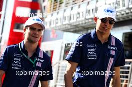 (L to R): Lucas Auer (AUT) Sahara Force India F1 Team Test Dirver with Esteban Ocon (FRA) Sahara Force India F1 Team. 28.07.2017. Formula 1 World Championship, Rd 11, Hungarian Grand Prix, Budapest, Hungary, Practice Day.
