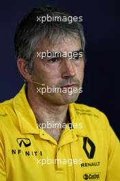 Nick Chester (GBR) Renault Sport F1 Team Chassis Technical Director in the FIA Press Conference. 28.07.2017. Formula 1 World Championship, Rd 11, Hungarian Grand Prix, Budapest, Hungary, Practice Day.