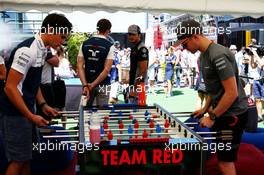 (L to R): Lance Stroll (CDN) Williams and Stoffel Vandoorne (BEL) McLaren play table football. 30.07.2017. Formula 1 World Championship, Rd 11, Hungarian Grand Prix, Budapest, Hungary, Race Day.