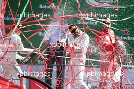 The podium (L to R): Valtteri Bottas (FIN) Mercedes AMG F1, second; Lewis Hamilton (GBR) Mercedes AMG F1, race winner; Sebastian Vettel (GER) Ferrari, third. 03.09.2017. Formula 1 World Championship, Rd 13, Italian Grand Prix, Monza, Italy, Race Day.