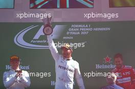 1st place Lewis Hamilton (GBR) Mercedes AMG F1 W08, 2nd Valtteri Bottas (FIN) Mercedes AMG F1 W08 and 3rd place Sebastian Vettel (GER) Ferrari SF70H. 03.09.2017. Formula 1 World Championship, Rd 13, Italian Grand Prix, Monza, Italy, Race Day.