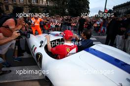 Kimi Raikkonen (FIN) Ferrari at a drivers' parade in Milan. 31.08.2017. Formula 1 World Championship, Rd 13, Italian Grand Prix, Monza, Italy, Preparation Day.