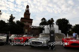 Historic cars on display before a drivers' parade in Milan. 31.08.2017. Formula 1 World Championship, Rd 13, Italian Grand Prix, Monza, Italy, Preparation Day.