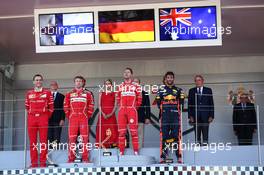 1st place Sebastian Vettel (GER) Ferrari SF70H, 2nd place Kimi Raikkonen (FIN) Ferrari SF70H and 3rd place Daniel Ricciardo (AUS) Red Bull Racing RB13. 28.05.2017. Formula 1 World Championship, Rd 6, Monaco Grand Prix, Monte Carlo, Monaco, Race Day.
