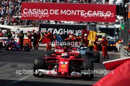 Race winner Sebastian Vettel (GER) Ferrari SF70H celebrates at the end of the race. 28.05.2017. Formula 1 World Championship, Rd 6, Monaco Grand Prix, Monte Carlo, Monaco, Race Day.