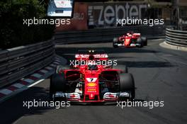 Kimi Raikkonen (FIN) Ferrari SF70H leads team mate Sebastian Vettel (GER) Ferrari SF70H. 28.05.2017. Formula 1 World Championship, Rd 6, Monaco Grand Prix, Monte Carlo, Monaco, Race Day.