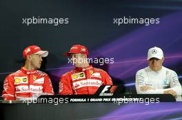 The FIA Press Conference (L to R): Sebastian Vettel (GER) Ferrari; Kimi Raikkonen (FIN) Ferrari; Valtteri Bottas (FIN) Mercedes AMG F1. 27.05.2017. Formula 1 World Championship, Rd 6, Monaco Grand Prix, Monte Carlo, Monaco, Qualifying Day.