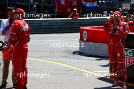 Kimi Raikkonen (FIN) Ferrari with Will Buxton (GBR) NBC Sports Network TV Presenter and Sebastian Vettel (GER) Ferrari (Right) in qualifying parc ferme. 27.05.2017. Formula 1 World Championship, Rd 6, Monaco Grand Prix, Monte Carlo, Monaco, Qualifying Day.