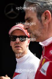 (L to R): Sebastian Vettel (GER) Ferrari with Maurizio Arrivabene (ITA) Ferrari Team Principal. 25.05.2017. Formula 1 World Championship, Rd 6, Monaco Grand Prix, Monte Carlo, Monaco, Practice Day.