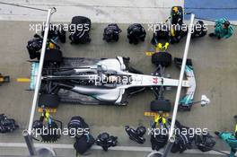 Lewis Hamilton (GBR) Mercedes AMG F1 W08 practices a pit stop. 23.02.2017. Mercedes AMG F1 W08 Launch, Silverstone, England.