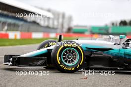 Mercedes AMG F1 W08 front wing detail. 23.02.2017. Mercedes AMG F1 W08 Launch, Silverstone, England.