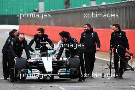 Mercedes AMG F1 W08 pushed by mechanics. 23.02.2017. Mercedes AMG F1 W08 Launch, Silverstone, England.