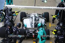 Lewis Hamilton (GBR) Mercedes AMG F1 W08 practices a pit stop. 23.02.2017. Mercedes AMG F1 W08 Launch, Silverstone, England.