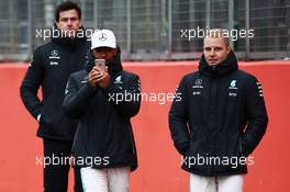 (L to R): Lewis Hamilton (GBR) Mercedes AMG F1 with team mate Valtteri Bottas (FIN) Mercedes AMG F1. 23.02.2017. Mercedes AMG F1 W08 Launch, Silverstone, England.