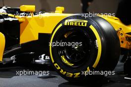 Renault Sport F1 Team RS17 - Pirelli tyre. 21.02.2017. Renault Sport Formula One Team RS17 Launch, Royal Horticultural Society Headquarters, London, England.