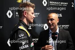 Nico Hulkenberg (GER) Renault Sport F1 Team with the media. 21.02.2017. Renault Sport Formula One Team RS17 Launch, Royal Horticultural Society Headquarters, London, England.