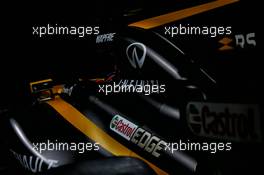 Renault Sport F1 Team RS17 engine cover. 21.02.2017. Renault Sport Formula One Team RS17 Launch, Royal Horticultural Society Headquarters, London, England.